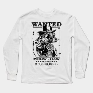 Vintage WANTED MEOW HAW Cowboy Western Country Long Sleeve T-Shirt